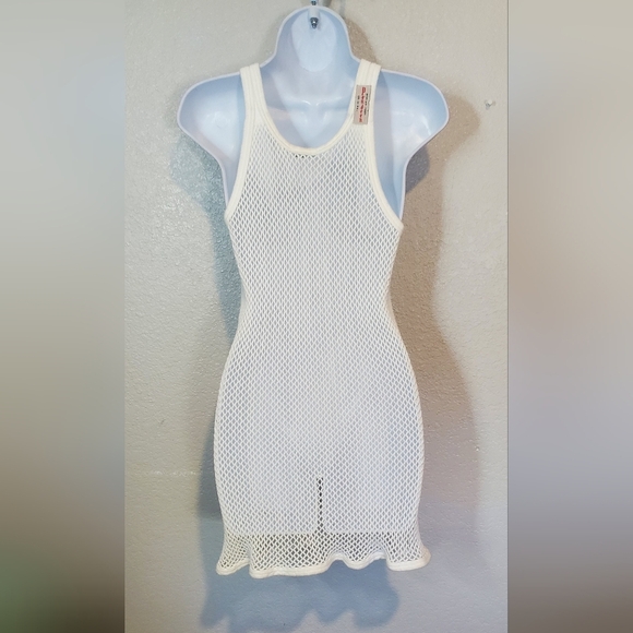 💚5/$25 Pendeed White Mesh Open Weave Cotton Knit Tank Top Mini Dress Dancewear - Picture 7 of 8